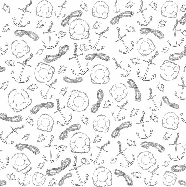 Placemats, Set of 12 Square 11 x 11  Nautical, Black and White