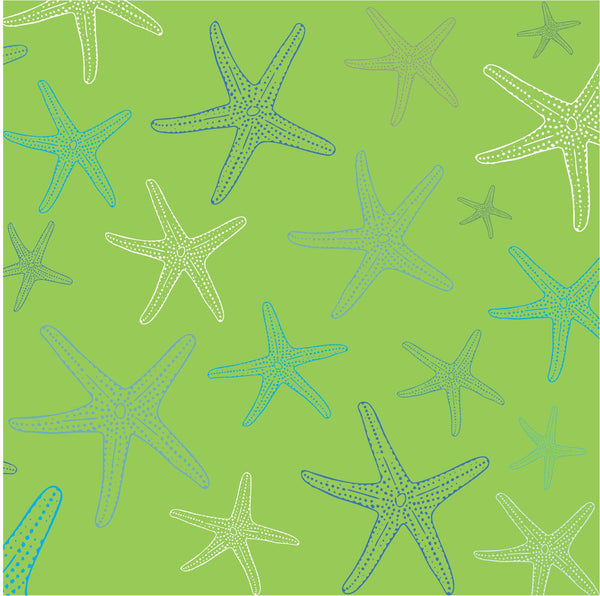 Placemats, Set of  12 Square 11 x 11 nautical, Green Starfish
