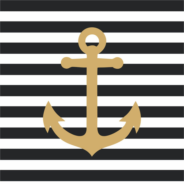Placemats, Set of  12 Square 11 x 11 nautical, black and gold anchor