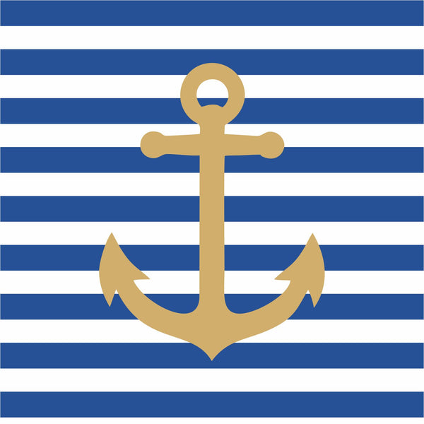 Placemats, Set of 12 Square 11 x 11  Nautical, blue and gold anchor