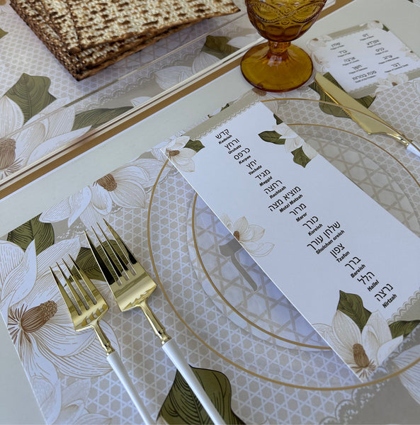 Passover cards, Set of 12 Pesach, order of the seder. Magnolias
