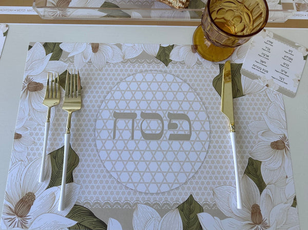 Passover placemats, Magnolias, Set of 12 paper placemats