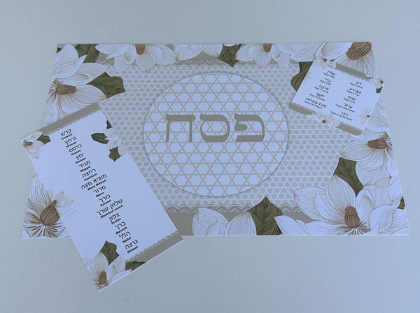 Passover 3 x SET - 12 Placemats + 12 seder cards + 12 coasters plagues Magnolias