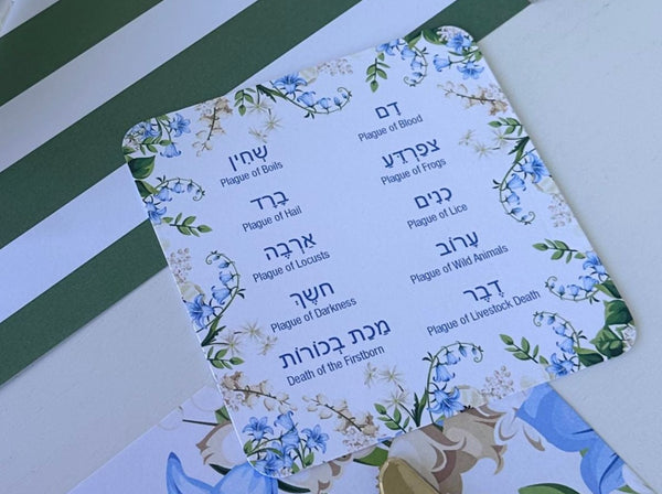 Passover coasters, Pesach, 10 plagues, Blue Floral