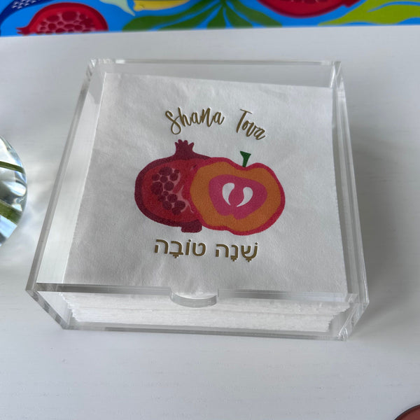 Rosh Hashanah table set for 12 ppl - Placemats, Challah Cover, Napkins and Simanim Cards - Blue Abstract
