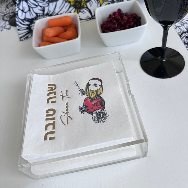 Rosh Hashanah table set for 12 ppl - Placemats, Challah Cover, Napkins and Simanim Cards - White florals, pom, apple, honey,Shofar
