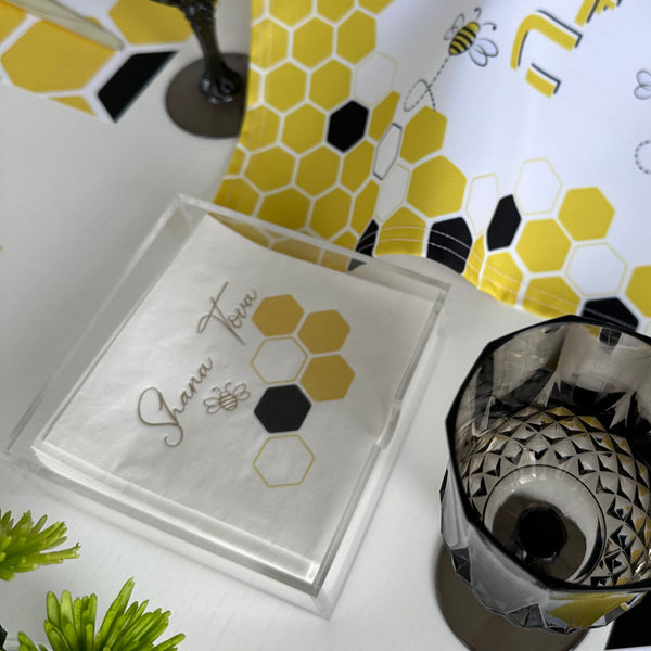 Rosh Hashanah table set for 12 ppl - Placemats, Challah Cover, Napkins and Simanim Cards - Bee & Honey