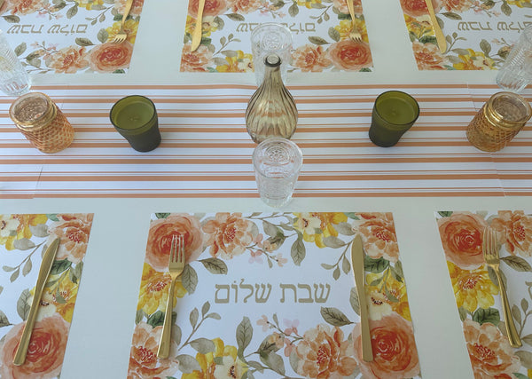 Shabbat Shalom orange water color flowers paper placemats