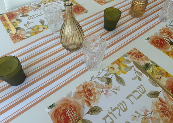 Shabbat Shalom orange water color flowers paper placemats