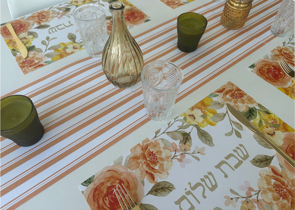 Shabbat Shalom orange water color flowers paper placemats