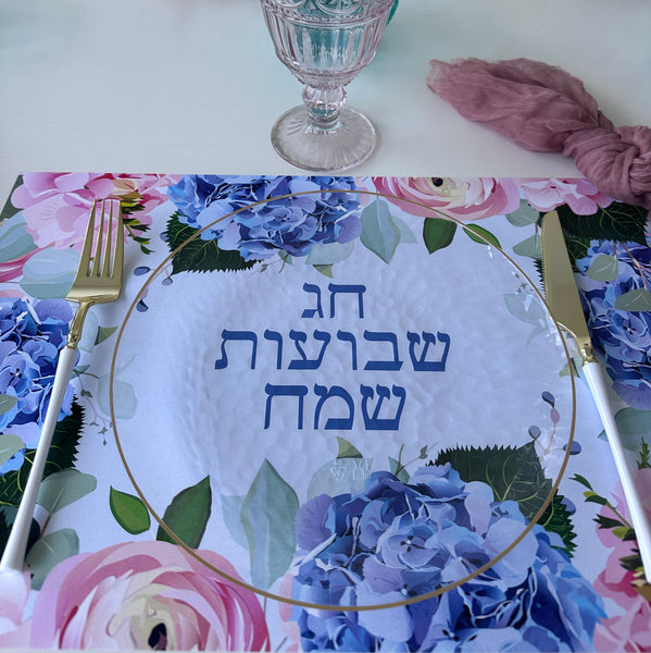 Shavuot Placemats Blue Flowers