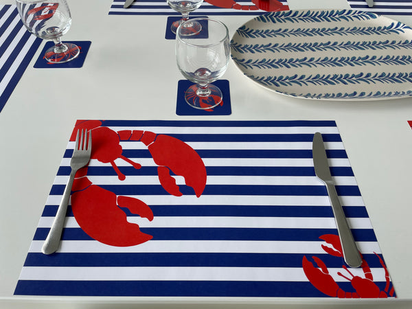 Nautical Placemats and Coasters Combo Set - Lobster Blue and Red