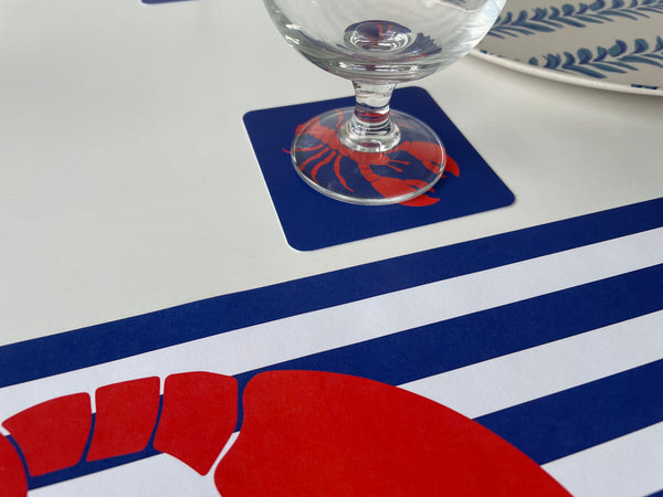 Nautical Placemats and Coasters Combo Set - Lobster Blue and Red