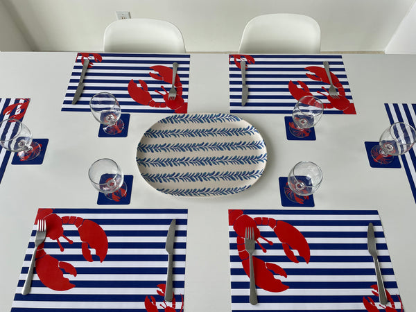 Nautical Placemats and Coasters Combo Set - Lobster Blue and Red