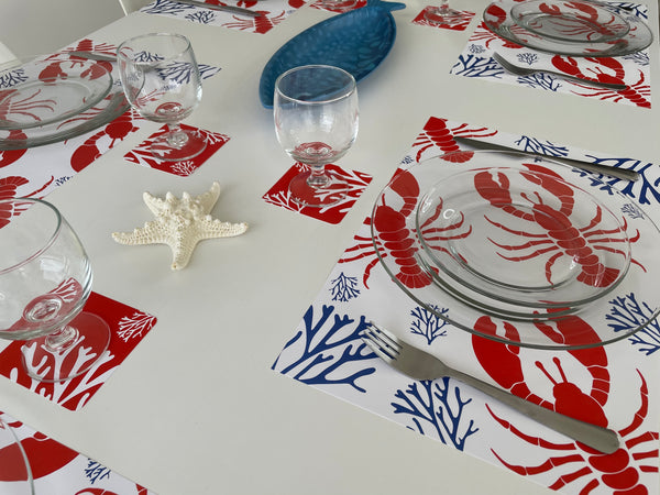 Nautical Placemats and Coasters Combo Set - Lobsters and Corals