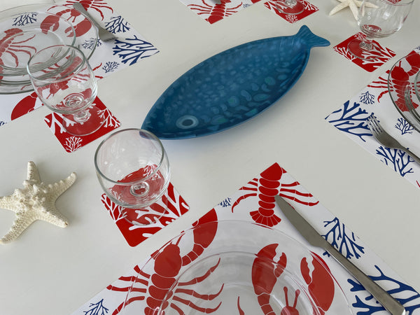 Nautical Placemats and Coasters Combo Set - Lobsters and Corals
