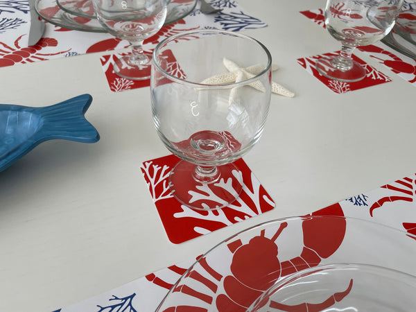 Nautical Placemats and Coasters Combo Set - Lobsters and Corals