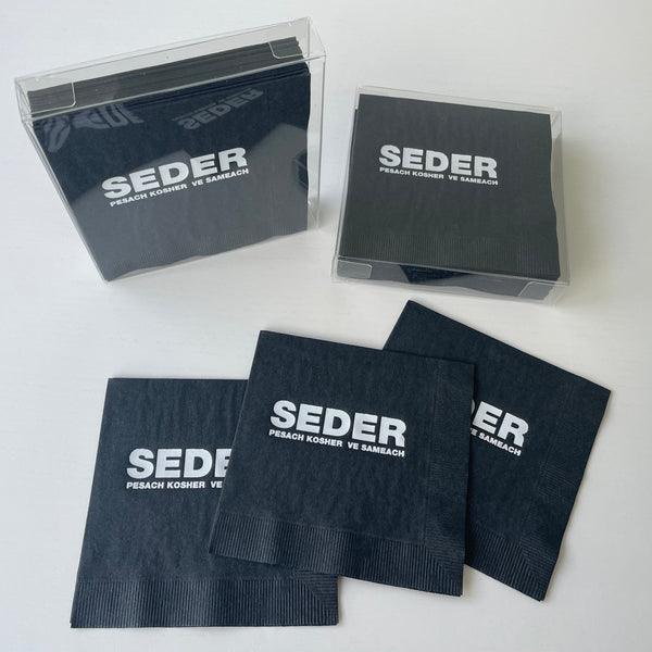 Passover White Foil Black Napkins - Seder