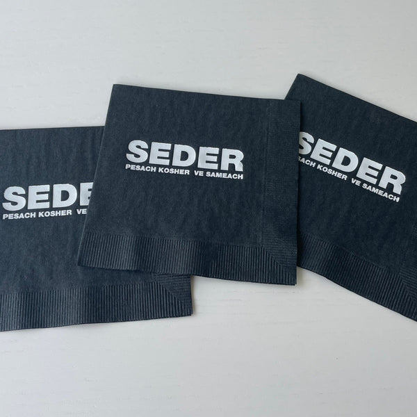 Passover White Foil Black Napkins - Seder
