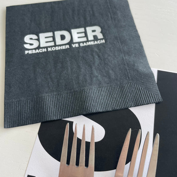 Passover White Foil Black Napkins - Seder
