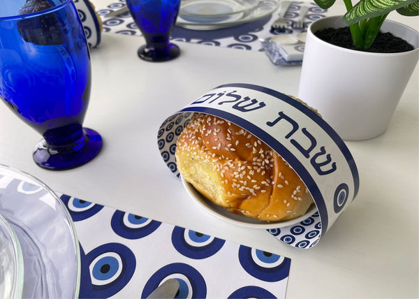 Shabbat SET of  Placemats + Challah Strips - Evil Eye