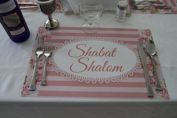 Shabbat Shalom Flowers Placemats Pinky lines