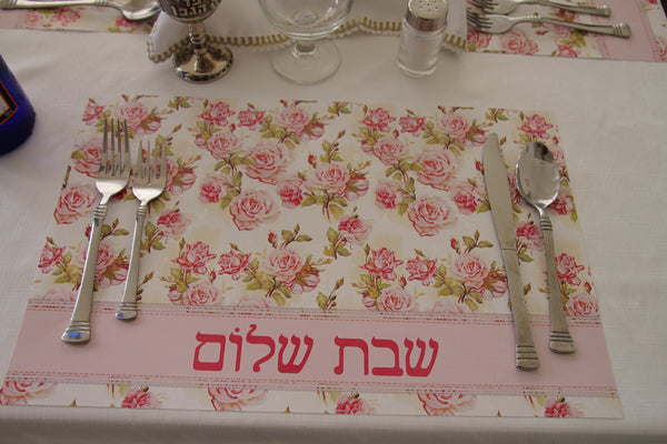 Shabbat Shalom Flowers Placemats Pink