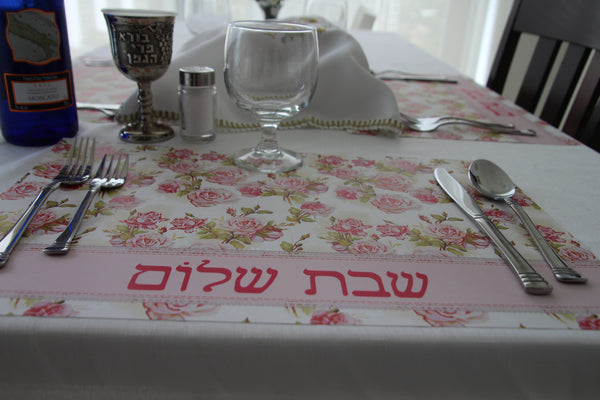 Shabbat Shalom Flowers Placemats Pink