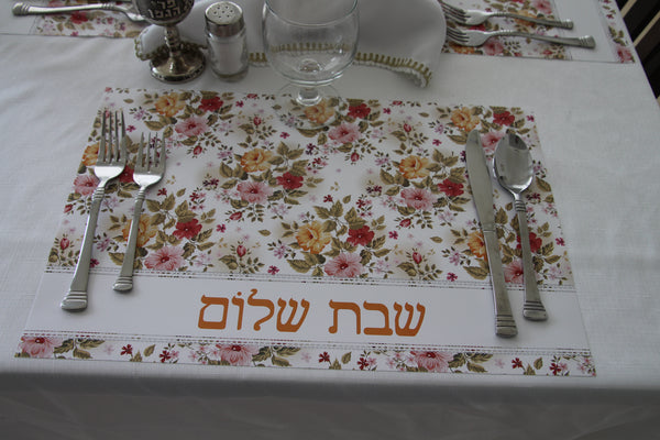 Shabbat Shalom Flowers Placemats Orange