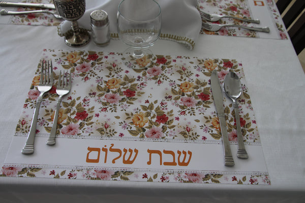 Shabbat Shalom Flowers Placemats Orange