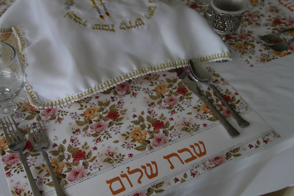 Shabbat Shalom Flowers Placemats Orange