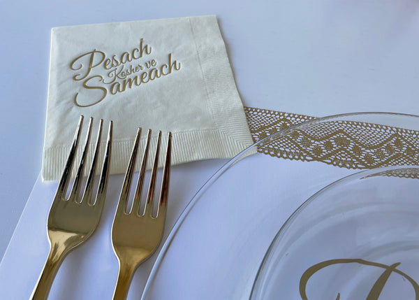 Passover Gold Lace SET - 12 Placemats + 12 Foil Napkins + 12 coasters plagues