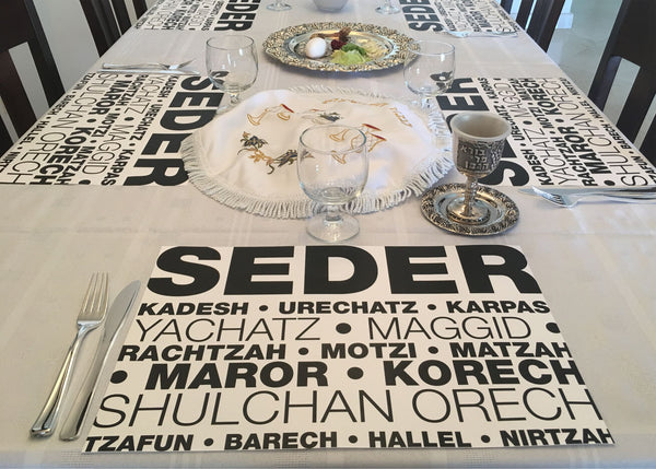 Passover placemats, Set of 12 paper placemats, order of the seder, black and white