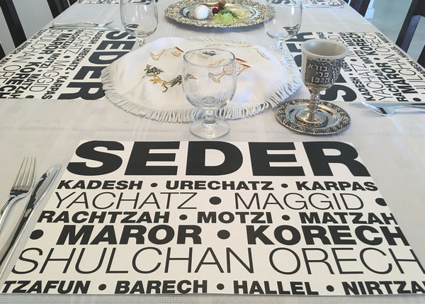 Passover placemats, Set of 12 paper placemats, order of the seder, black and white