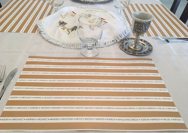 Passover placemats, gold stripes black letters, Set of 12 paper placemats