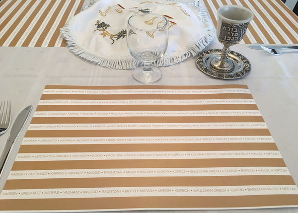 Passover placemats, gold stripes, Set of 12 paper placemats