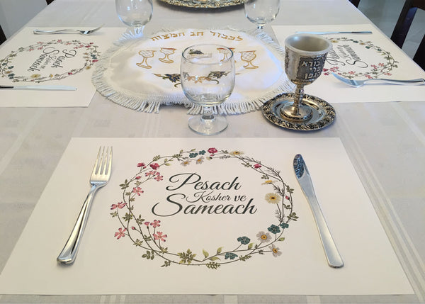 Passover placemats, floral, Set of 12 paper placemats