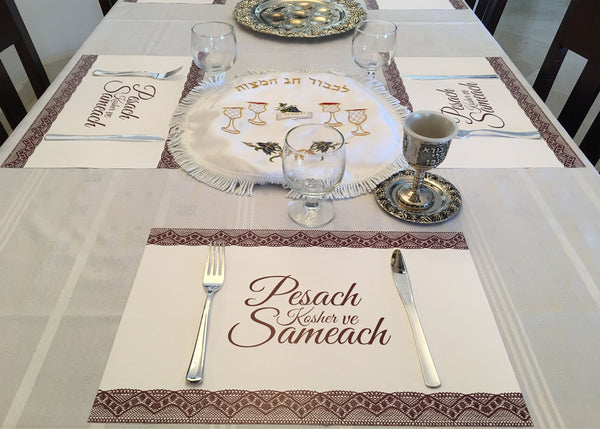 Passover placemats, Set of 12 paper placemats, lace, burgundy