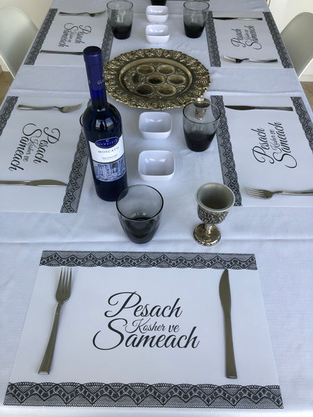 Passover placemats, Set of 12 paper placemats, lace, dark grey