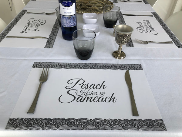 Passover placemats, Set of 12 paper placemats, lace, dark grey