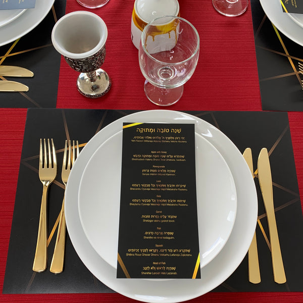 Rosh Hashanah simanim cards, black and gold, set of 12