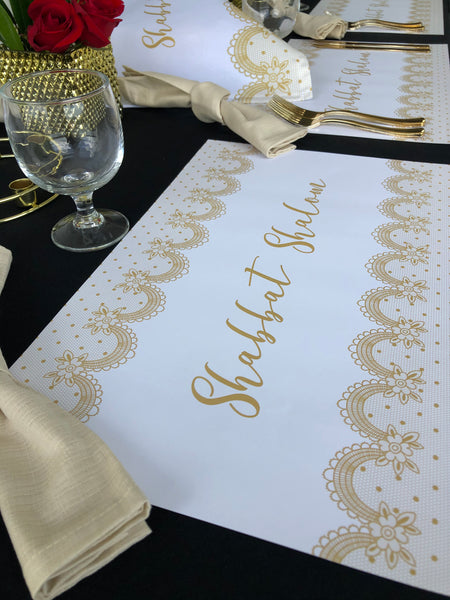 Shabbat Shalom Placemats Gold Lace