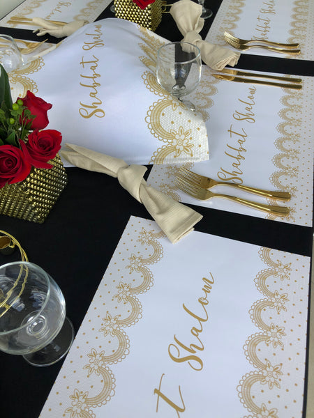 Shabbat Shalom Placemats Gold Lace