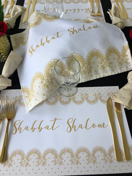 Shabbat Shalom Placemats Gold Lace