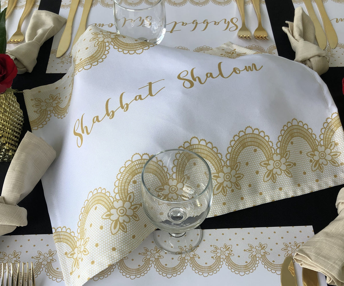 Shabbat Shalom Challah Cover, Gold Lace – Romilipo