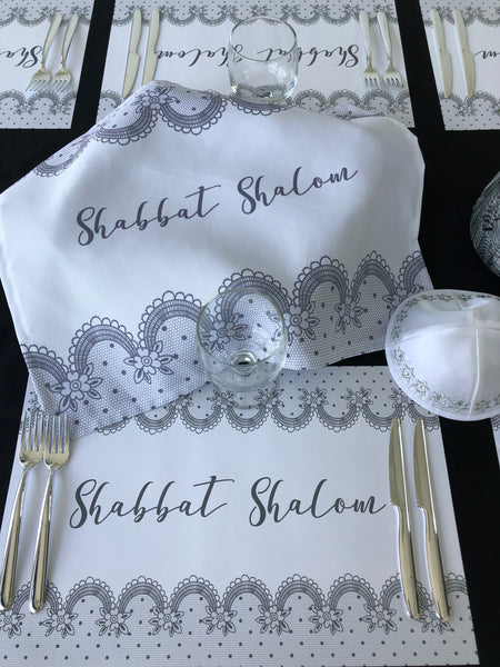 Shabbat Shalom Placemats Grey Lace