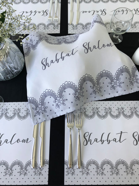 Shabbat Shalom Challah Cover, Grey Lace