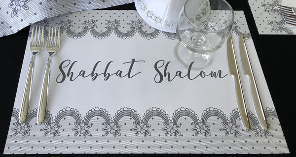 Shabbat Shalom Placemats Grey Lace