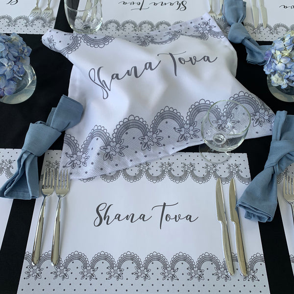 Rosh Hashanah Challah Cover, Grey and White