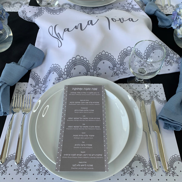 Rosh Hashanah Challah Cover, Grey and White